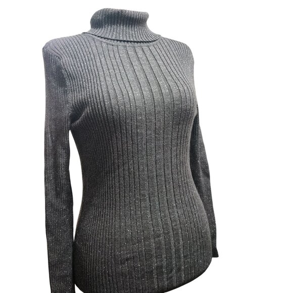 212 Collection L Womens Gray Sweater Turtleneck Ribbed Metallic Long Sleeve Knit - Picture 11 of 11